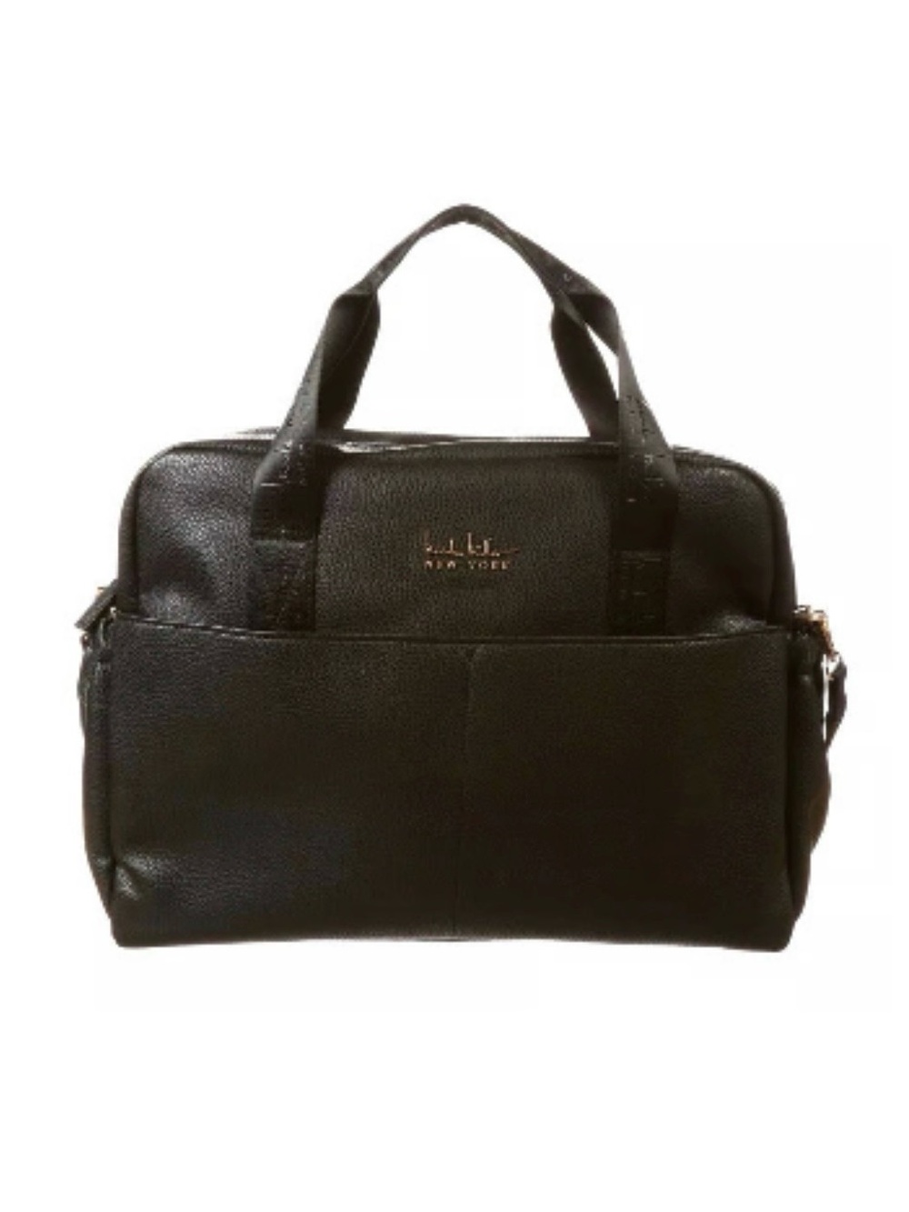Nicole Miller Black Pebbled Leather Diaper Bag with Zip Detail